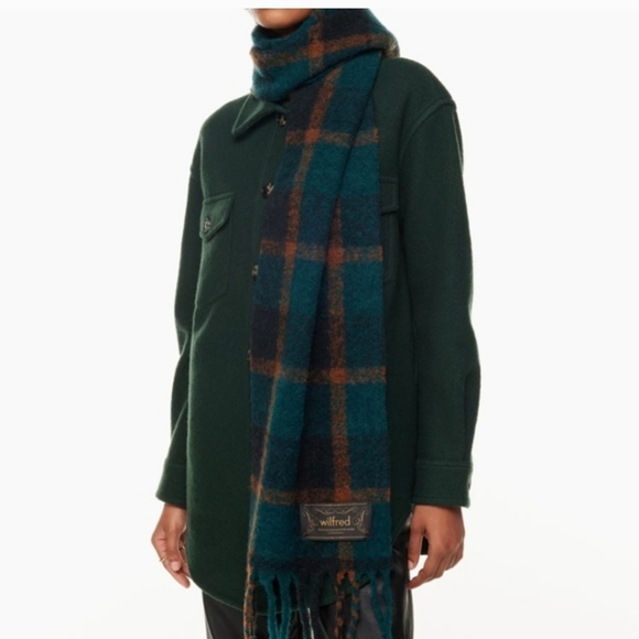 Wilfred Teal and Brown Plaid Scarf - Picture 2 of 5